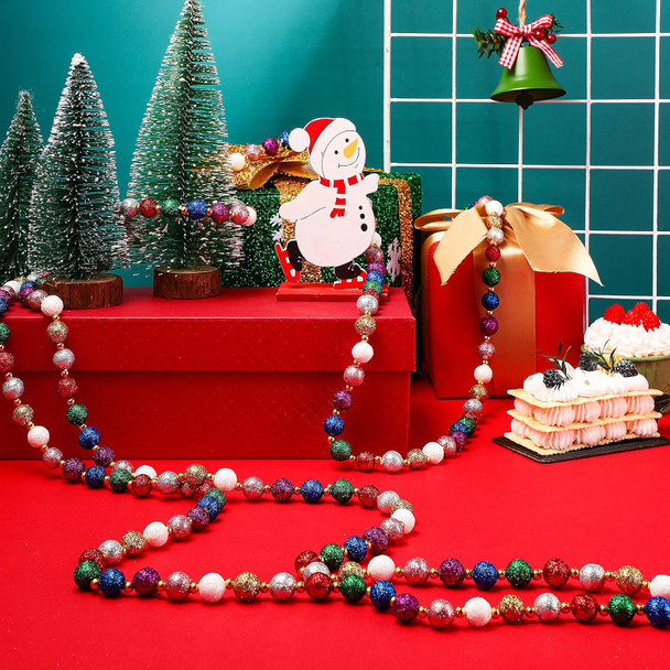 WILLBOND 20 Feet Christmas Multi-Color Glitter Beaded Garland Red Green Blue Purple Gold Silver White Pink Glitter Ball Christmas Garland for Fireplace Christmas Tree Decor
