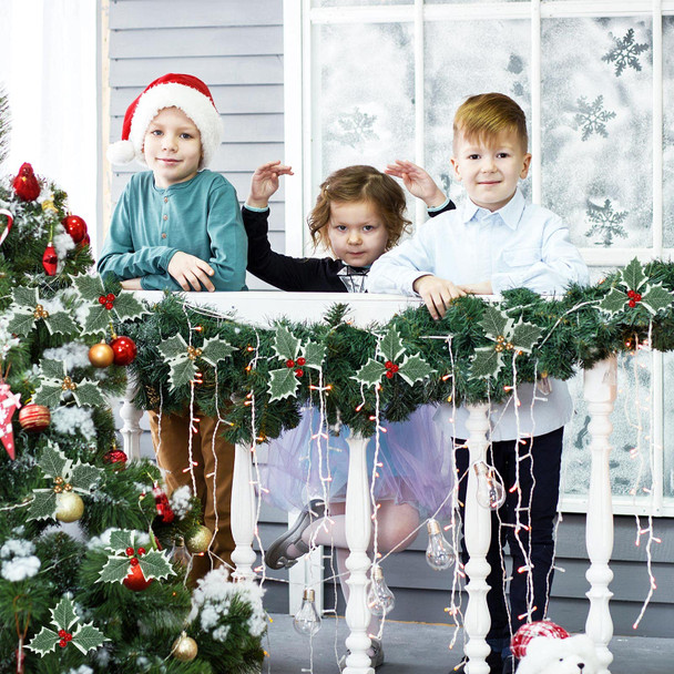 48 Pieces Artificial Holly Berries with Green Leaves Gold Red Holly Berry Stems with Leaves Artificial Holly Leaves and Berries for Christmas Wreath Arrangement Cake Toppers Craft Wedding Party Home