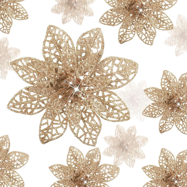 WILLBOND 36 Pieces Christmas Poinsettia Flowers Artificial Ornaments Glitter Christmas Decorations Tree Wedding Year(Champagne)