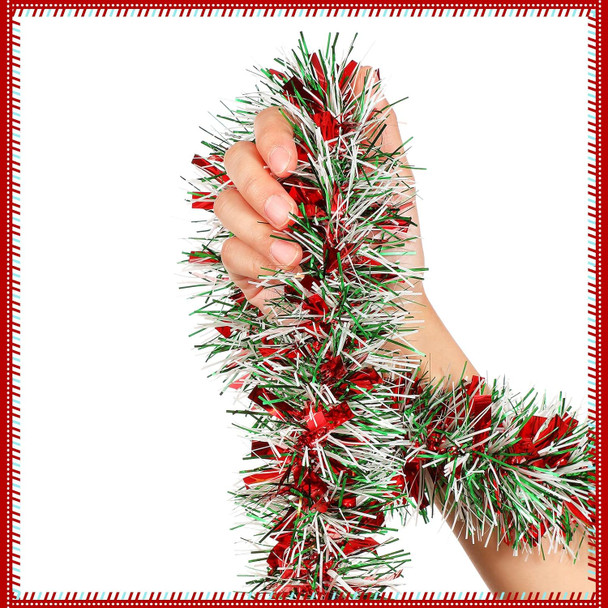 50 Feet Christmas Tinsel Garland Metallic Twist Garland Xmas Tree Decorations Wedding Birthday Year Hanging Ornaments Party Supplies 3 Inch(Red, Green, White)