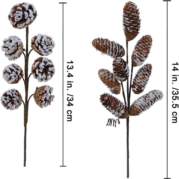 Winlyn 8 Pcs Snowy Natural Pinecone Picks Sprays Christmas Picks Spruce Pine Cones Branches Ornaments 14" Tall for Christmas Tree Rustic Floral Arrangements Wreath Holiday Centerpiece Winter Décor