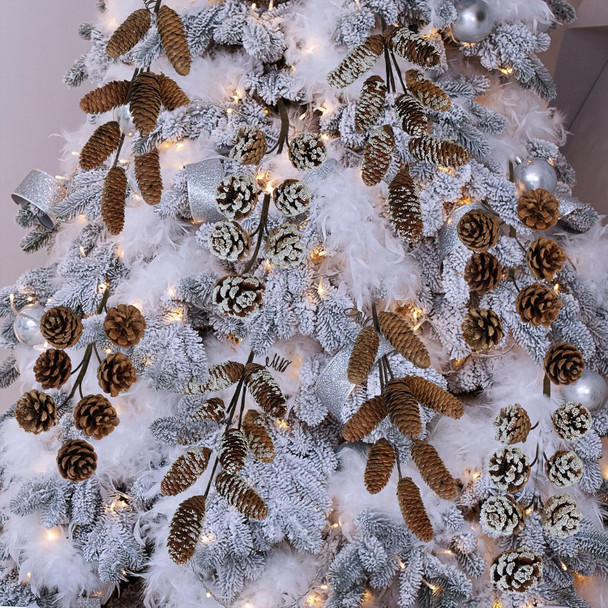 Winlyn 8 Pcs Snowy Natural Pinecone Picks Sprays Christmas Picks Spruce Pine Cones Branches Ornaments 14" Tall for Christmas Tree Rustic Floral Arrangements Wreath Holiday Centerpiece Winter Décor