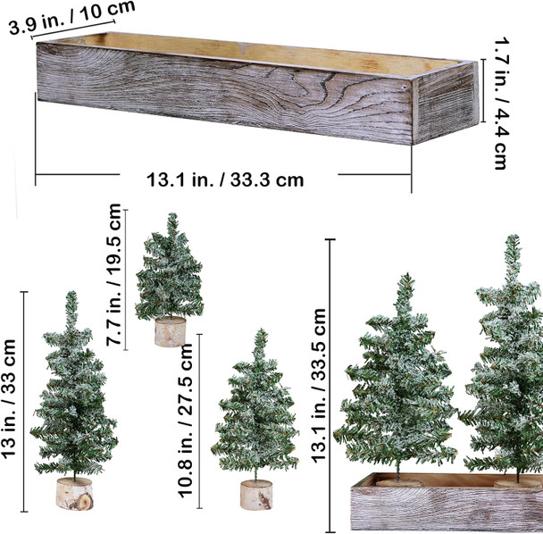 Winlyn Set of 3 Mini Snowy Artificial Canadian Pine Christmas Trees with Wood Bases Small Tabletop Christmas Trees in Rustic Wood Planter for Christmas Winter Table Centerpiece Holiday Decorations