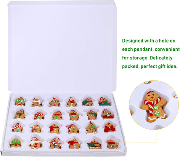 Winlyn Set of 24 Christmas Gingerbread Ornaments Bulk Clay Figurine Ornaments Gingerbread Family Dolls Gingerman Hanging Tree Ornaments for Holiday Stocking Stuffers Tree Wreath Mantel Decor