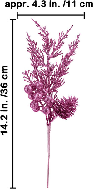 Winlyn 12 Pcs Christmas Artificial Pine Branches Pink Glittered Pine Needles with Pinecone and Berries Christmas Floral Picks 14.2" for Pink Christmas Tree Seasonal Wreath Swag Garland Wedding Bouquet