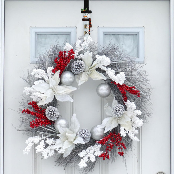 2 Pack Candy Cane Snowman Wreath Hangers for Front Door,Christmas Decoration Metal Over The Door Single Wreath Hook Ornament Door Wreath Hanger,Door Hanger for