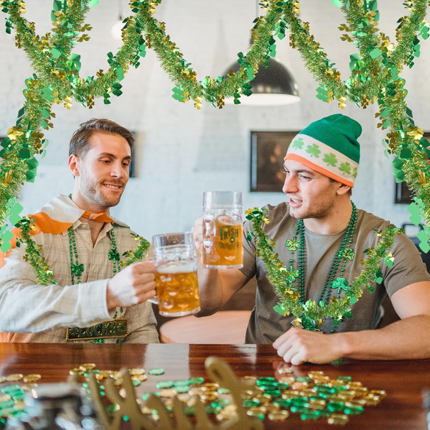 33FT St.Patrick's Day Tinsel Garland Gold Green Shamrock Hat Metallic Garland for Home Indoor Outdoor Irish Party Supplies 33FT St.Patrick's Day Tinsel Garland Gold Green Shamrock Hat Metallic Garland for Home Indoor Outdoor Irish Party Supplies