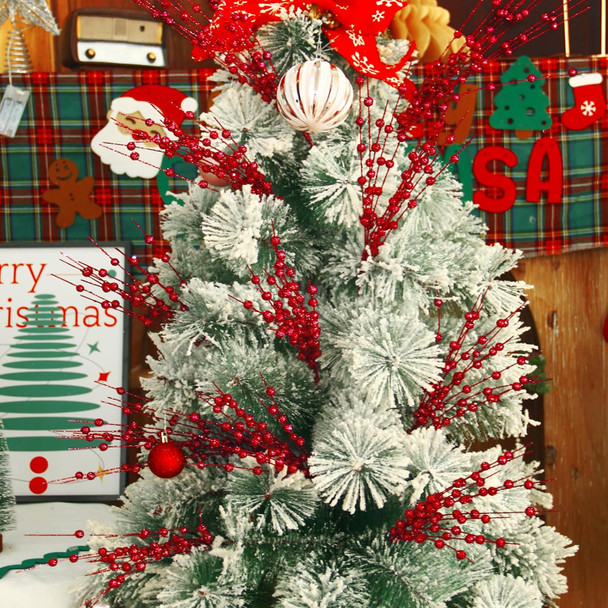 10 Pack Artificial Glitter Berry Stem 15'' Fake Christmas Picks Red Ornaments for Christmas Tree Decorative Bead Sticks Glittery Twigs for Vase Year Wedding DIY Garland Wreath Home Decor