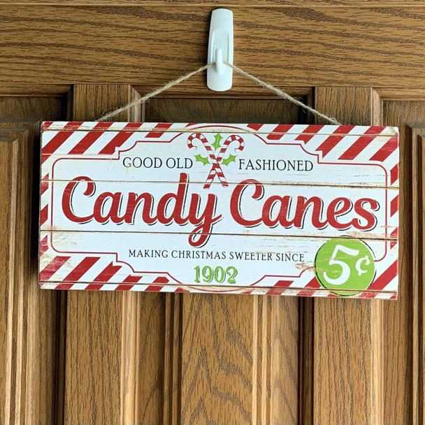 Vintage Candy Canes Christmas Sign - 12.5" x 6", Red and White Wooden Home Decor, Candy Cane Stripes, Kitchen, Yard, Front Door, Patio, Classroom, Office, Daycare, Christmas Tree Lot, Fundraiser