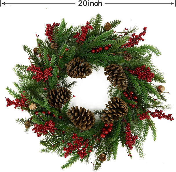 Artificial Christmas Wreaths for Front Door Winter Door Wreath with Big Pine Cones,Pine Needles,Christmas Berry for Front Door Farmhouse Indoor Outdoor Holiday Home Decor