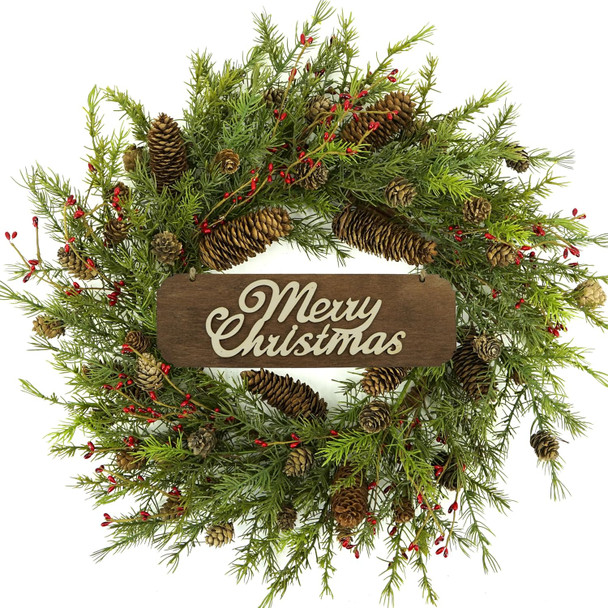 22 inch Artificial Christmas Wreath with Pine Cones and Needles for Indoor Outdoor Holiday Home Decor