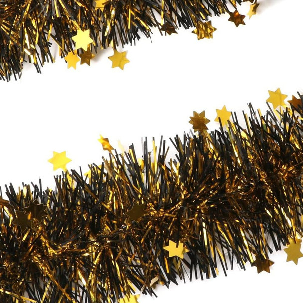 4Pcs Graduation Party Tinsel Garland 26 Feet Black Gold Tinsel Twist Banner Metallic Tinsel Grad Party Hanging Ornament for Graduation Party DIY Wreath Craft Home School Tree Wall Decoration