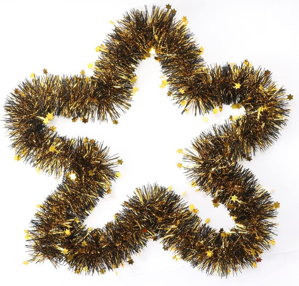 4Pcs Graduation Party Tinsel Garland 26 Feet Black Gold Tinsel Twist Banner Metallic Tinsel Grad Party Hanging Ornament for Graduation Party DIY Wreath Craft Home School Tree Wall Decoration