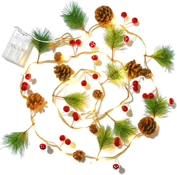 WYNK Christmas tree string lights, Christmas Garland Decoration with lights, 9.84FT 30LED Xmas Pinecone Red Berry Mushroom Lights Battery Powered Christmas Year Holiday Party Decoration Indoor WYNK Christmas tree string lights, Christmas Garland Decoration with lights, 9.84FT 30LED Xmas Pinecone Red Berry Mushroom Lights Battery Powered Christmas Year Holiday Party Decoration Indoor