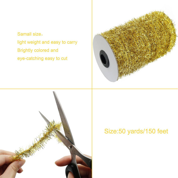 XGNG Gold 50 Yards Metallic Holiday Tinsel Garland Twist Tinsel Garland Decoration Christmas Tinsel Garland Thin Glitter Tinsel for Christmas Tree Birthday Party Wedding Decorations Supplies