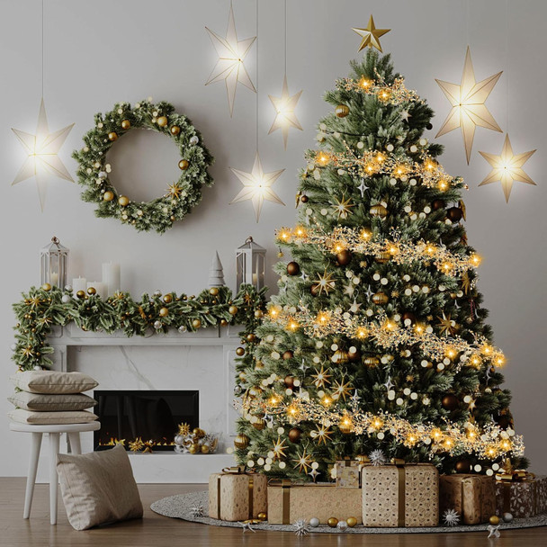 XHXSTORE 2 Pack Gold Christmas Garland 5.9 FT Berry Garland with Warm Lights Christmas Tree Garland Indoor for Home Mantel Fireplace Xmas Tree Party Holiday Winter Christmas Decorations