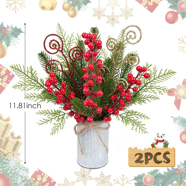 XHXSTORE 2 Sets Christmas Table Centerpieces Christmas Flowers 11.81" Christmas Greenery with Red Berries for Christmas Day Christmas Wreath DIY Home Centerpiece Decorations(Iron Color)