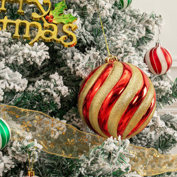 6" Red and Gold Christmas Ball Ornaments Set, 4 Pcs Extra Large Xmas Tree Decoration, Shatterproof Luxury Decorative Hanging Ornament Bulk for Party Holiday Wreath Garland Home Décor