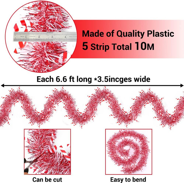 XIMISHOP 5pcs 33ft Candy Christmas Tinsel Garlands,Shiny Red White Christmas Candy Cane Hanging Garland Decoration for Christmas Party Supplies，Indoor Outdoor Holiday Valentine's Day Decorations