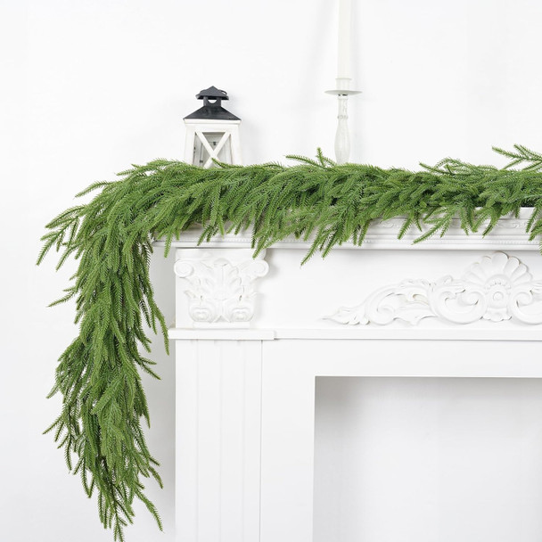 XmasExp Norfolk Pine Christmas Garland Decorations-6FT Real Touch Christmas Garland- Realistic Artificial Christmas Garland Decorations for Mantle Windows Indoor Outdoor