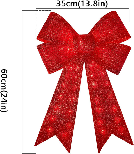 24 Inch Red Christmas Bows with LED Lights,40 Led Christmas Tree Decoration Wreath Bow Light,11 Function Christmas Bow Topper Light for Indoor Outdoor Christmas Decoration