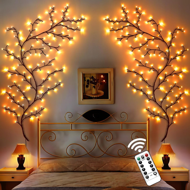 Willow Vine Lights with Remote, 7.9Ft 144 LEDs Christmas Indoor Home Decorations Flexible Enchanted Fairy Lights, Artificial Plants Tree Branches Lighted for Wall Bedroom Living Room Decor (1 Pack)