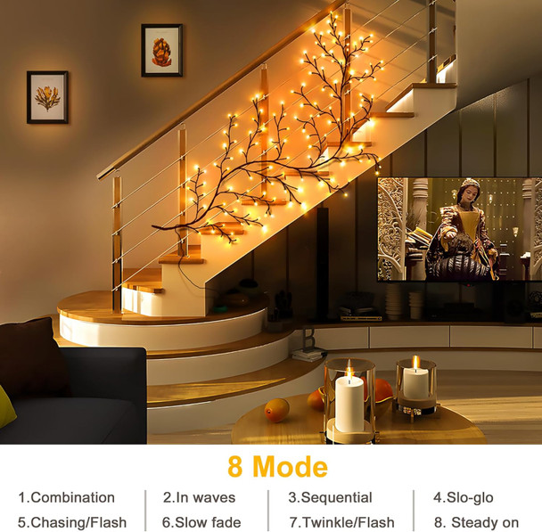 Willow Vine Lights with Remote, 7.9Ft 144 LEDs Christmas Indoor Home Decorations Flexible Enchanted Fairy Lights, Artificial Plants Tree Branches Lighted for Wall Bedroom Living Room Decor (1 Pack)