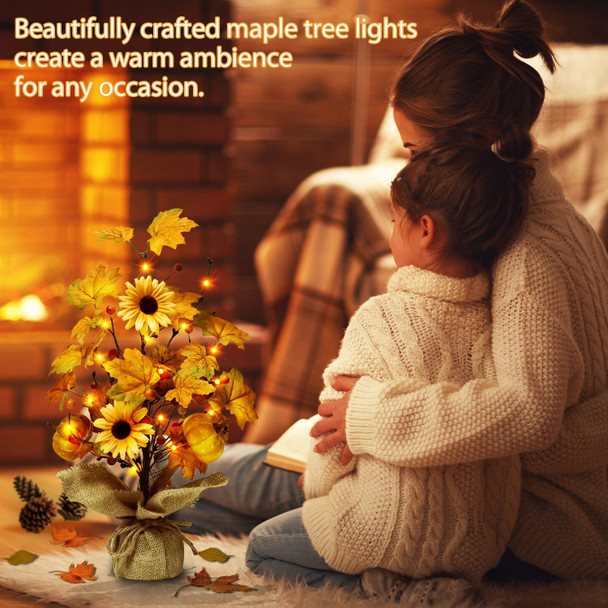 Fall Decorations for Home,18 Inch 20LED Thanksgiving Tree Lights Tabletop Decor for Room, Maple Leaf Pumpkin Battery Operated Artificial Tree Lights for Holiday Autumn Harvest Xmas Party Home
