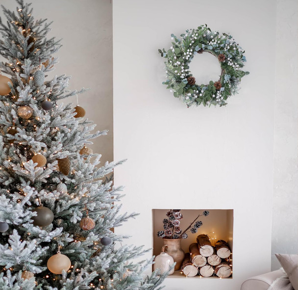 20 Inches Christmas Wreaths for Front Door Artificial Christmas Door Wreath Winter Wreaths with White Berries Pine Needles Pine Cones for Farmhouse Indoor Outdoor Window Porch Decoration