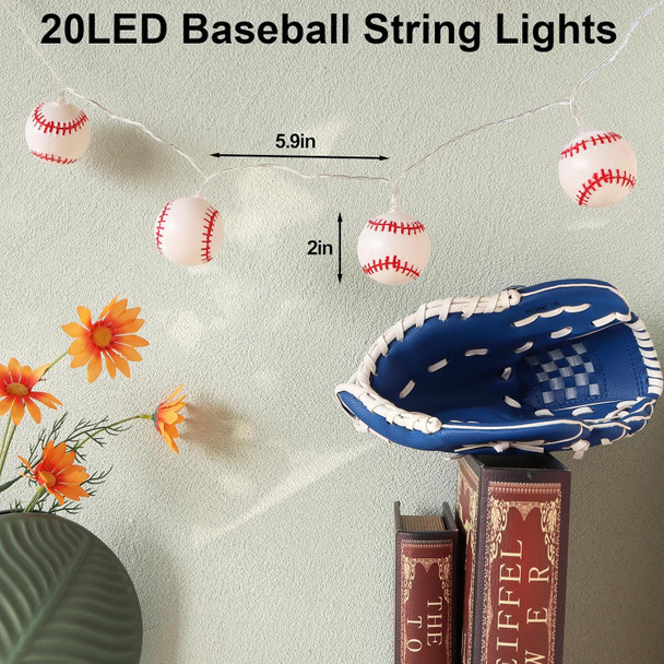 Yayfazy Baseball Decor String Lights, Battery Operated 9.9ft 20LED 2 Mode with Timer Sports Room Decor Lights for Boys Bedroom or Sports Theme Party, Christmas for Son, Grandson, Baseball Lover