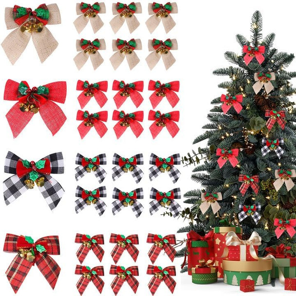 YBB 24 Pack Christmas Tree Bows, Buffalo Plaid Linen Bowknot Red Wreath Bow with Jingle Bells for Christmas Garland Tree, Crafts, Wrapping, Wreath Xmas Hanging Ornaments Decor YBB 24 Pack Christmas Tree Bows, Buffalo Plaid Linen Bowknot Red Wreath Bow with Jingle Bells for Christmas Garland Tree, Crafts, Wrapping, Wreath Xmas Hanging Ornaments Decor