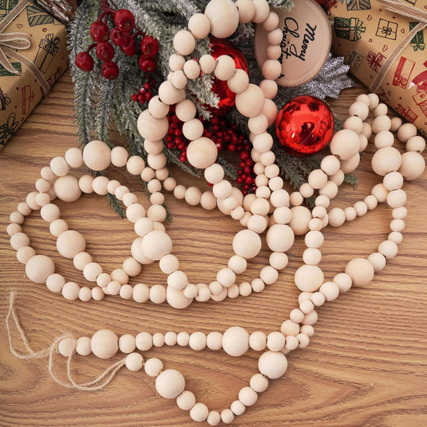 2 Pieces Wooden Beaded Garland 13.6 Feet Rustic Farmhouse Decor Wood Bead Garland Christmas Tree Garland Boho Decoration Natural