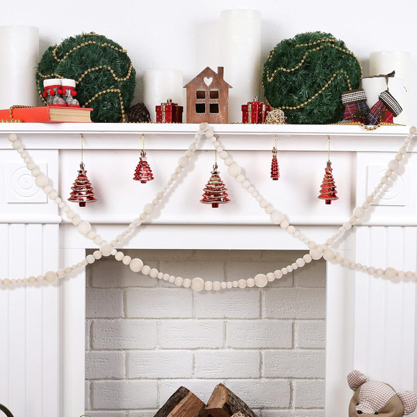 2 Pieces Wooden Beaded Garland 13.6 Feet Rustic Farmhouse Decor Wood Bead Garland Christmas Tree Garland Boho Decoration Natural