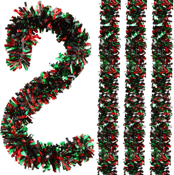 Yilloog 18 Pcs 118 Feet Kwanzaa Tinsel Garland Christmas Garland Red Green Black Metallic Tinsel Garland Kwanzaa Garland African Holiday Decoration Twist Garland Glitter Indoor Outdoor Ornament