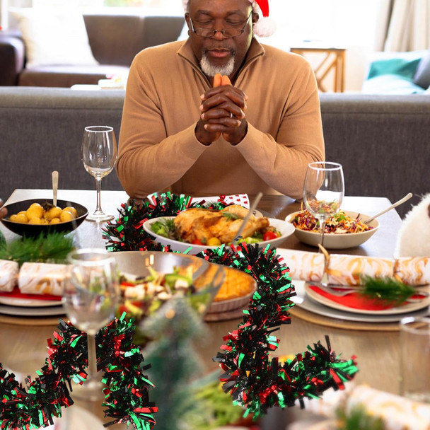 Yilloog 18 Pcs 118 Feet Kwanzaa Tinsel Garland Christmas Garland Red Green Black Metallic Tinsel Garland Kwanzaa Garland African Holiday Decoration Twist Garland Glitter Indoor Outdoor Ornament