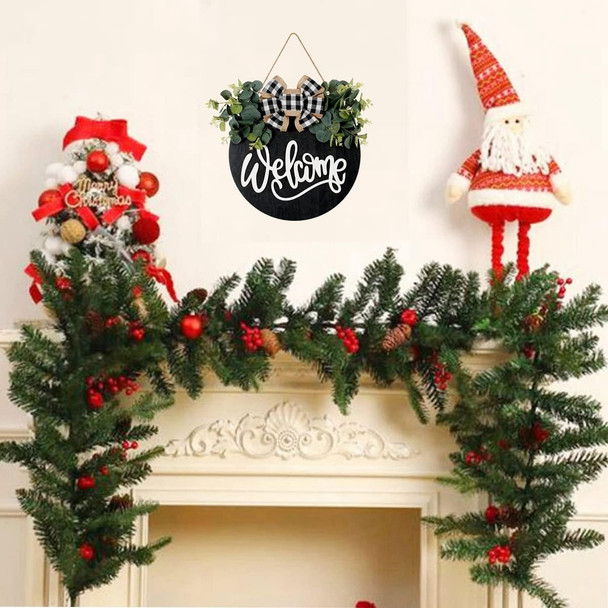 Welcome Sign for Front Door Porch Decor Farmhouse Wreath Wall Decor Φ30cm Round Wooden Hanging Housewarming Home Decor for Home Outdoor Indoor (Black)