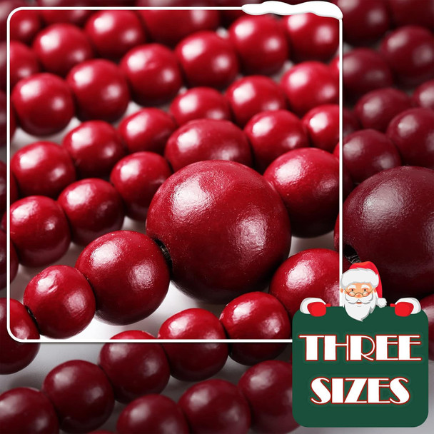 2 Pcs 24 Feet Christmas Wooden Bead Garland Xmas Farmhouse Beads Christmas Tree Farmhouse Decor Rustic Boho Garland Vintage Boho Decorations for Christmas Decoration Supply (Red)