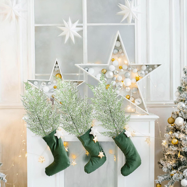 Yinder 12 Pcs 18.5 Inch Snowy Faux Cedar Branches Frosted Artificial Cedar Picks and Sprays Cedar Twigs Stems Christmas Greenery Stems Green Artificial Cedar Sprigs for Christmas Holiday (Classic)