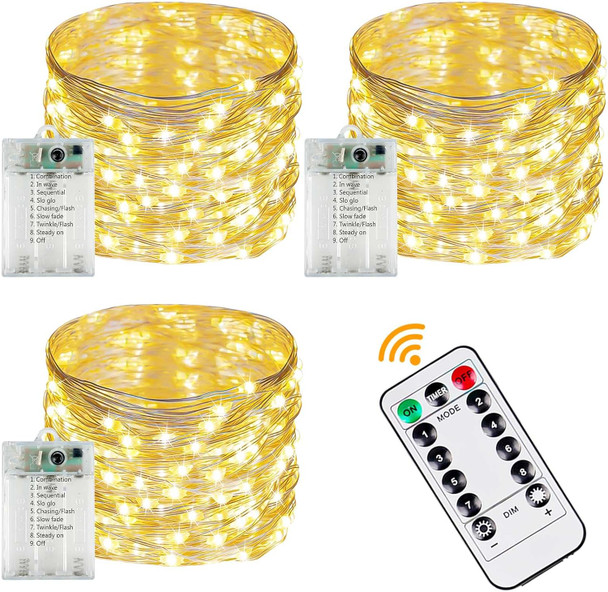 3-Pack 78FT 240 LED Fairy Lights Battery Operated with Timer & Remote, Waterproof Twinkle Lights Outdoor Indoor 8 Modes for Bedroom Centerpiece Patio Wedding Tree Mason Jar Party Christmas Decoration