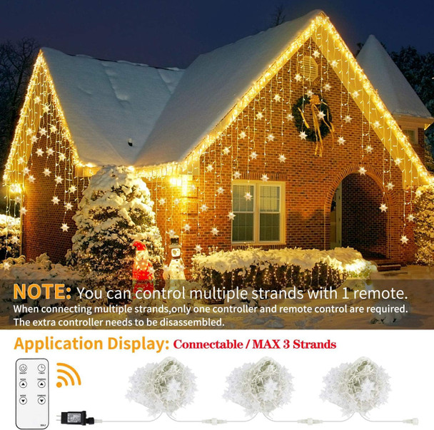 Snowflake Icicle Lights Outdoor, 40ft 360 LED Icicle Christmas Lights Outdoor Indoor, Remote Control Waterproof, 8 Modes Multi-Color & Warm White Outdoor String Light for Christmas Decorations