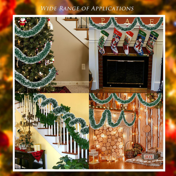 23Ft Christmas Garland - Christmas Tree Tinsel, Christmas Tinsel Decorations for Indoor&Outdoor Home Decor, Christmas Metallic Twist Garland Ceiling Hanging Decorations for Year(Green)