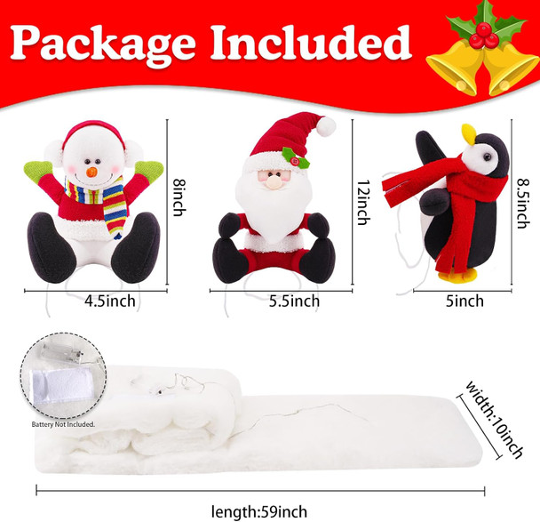 4pcs Lighted Christmas Stairs Decorations Christmas Garland for Stairs Staircase Xmas Decor Sliding Penguin/Santa/Snowman Surf on 5 Feet Fluffy Snow Handrail Banister Railing Holiday Snow Surfing Set