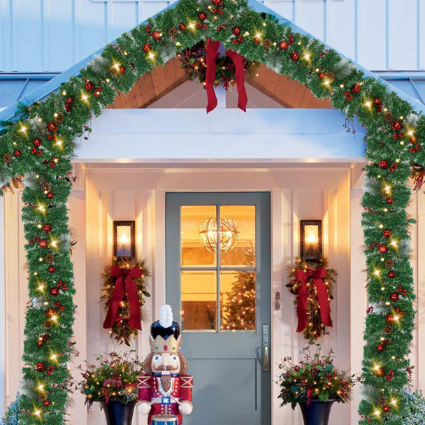 YoleShy 9 Foot Christmas Garland, Outdoor Christmas Garland with Pine Cones, Red Berries Red Ball for Fireplace, Mantle Stair Railing