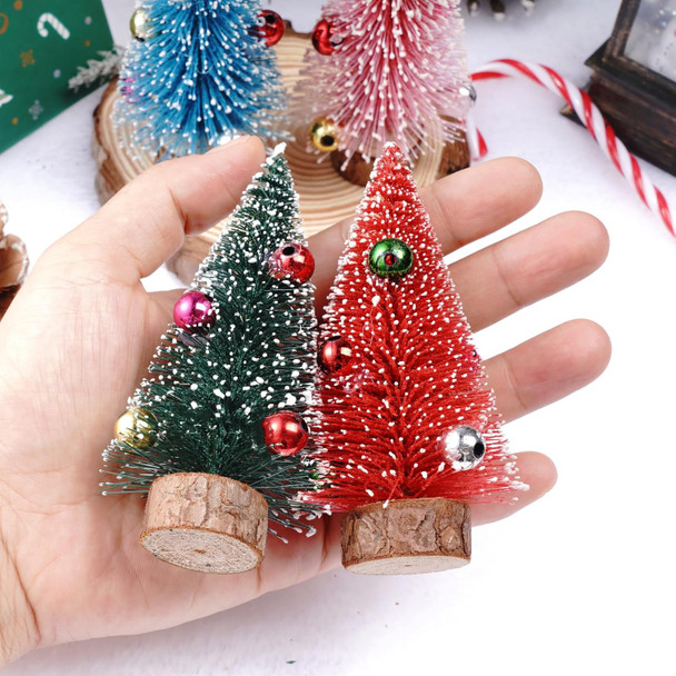 Yookat 12Pcs Mini Christmas Trees Bottle Brush Trees Small Sisal Trees Mini Pine Trees with Wood Base Small Bottle Brush Trees for Christmas Winter Decoration (Multicolor)