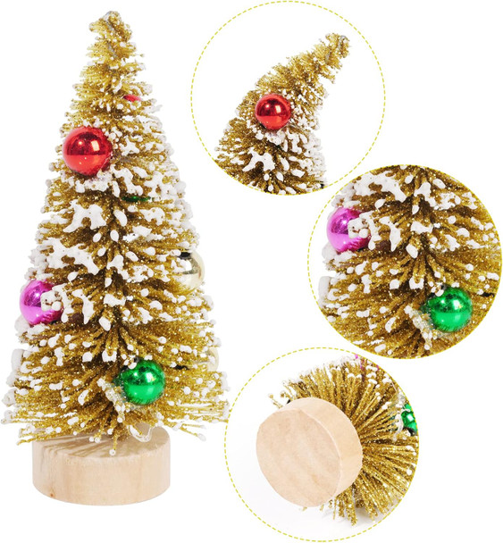 Yookat 12Pcs Mini Christmas Trees Small Sisal Trees Mini Pine Trees with Wood Base Mini Bottle Brush Trees Artificial Mini Christmas Trees Assorted Color for Christmas Winter Decoration (Multicolor)
