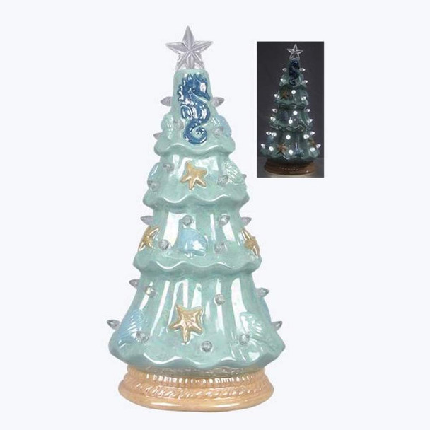 Young's Inc Ceramic Nautical Christmas Tree with LED White Light Young's Inc Ceramic Nautical Christmas Tree with LED White Light