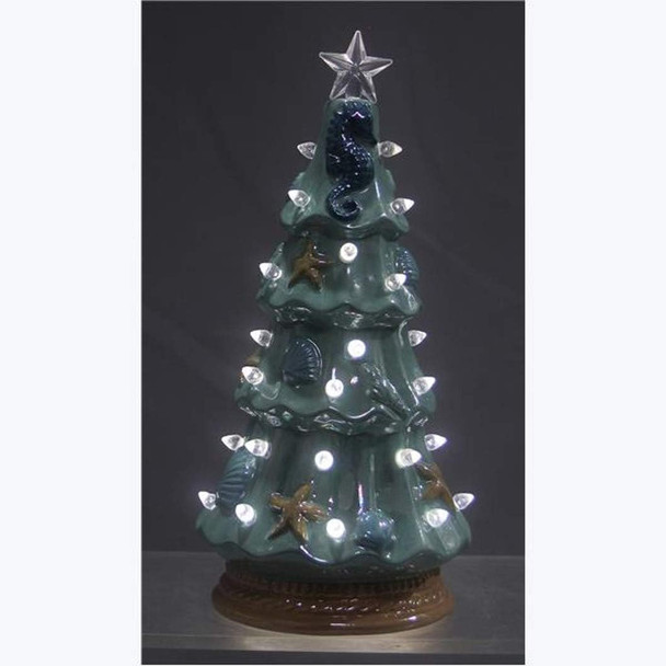 Young's Inc Ceramic Nautical Christmas Tree with LED White Light Young's Inc Ceramic Nautical Christmas Tree with LED White Light