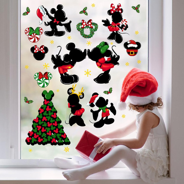 Yovkky 88 PCS Merry Christmas Window Clings, Year Christmas Mouse Xmas Tree Green Red Stickers Decals Decor, Peppermint Candy Wreath Winter Snowflakes Holiday Party Home Kitchen Decorations