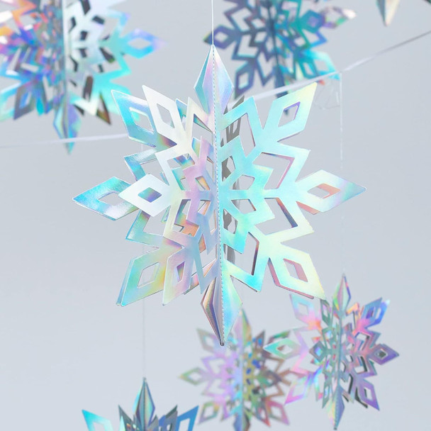 Winter Christmas Hanging Snowflake Decorations 15Pcs, 3D Iridescent Paper Snowflakes Rainbow Snow Flakes Garland for Winter Wonderland Holiday Frozen Christmas Birthday Party Home Decorations
