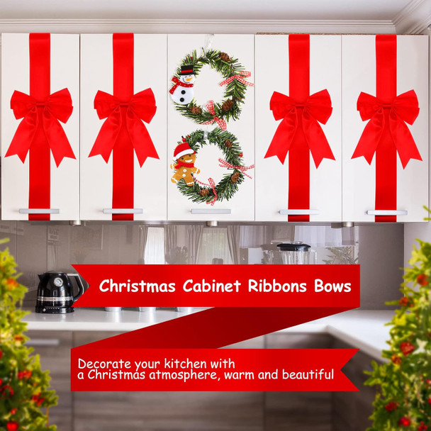 Ysleen 12 Pcs Christmas Cabinet Ribbon Bows and 6 Pcs Christmas Pine Wreath with Snowman Santa Claus Festive Large Xmas Bows Artificial Christmas Front Door Wreath for Christmas Party(Red)
